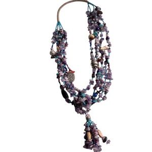 Western Native American  Purple and Blue turquoise Necklace with silver charms